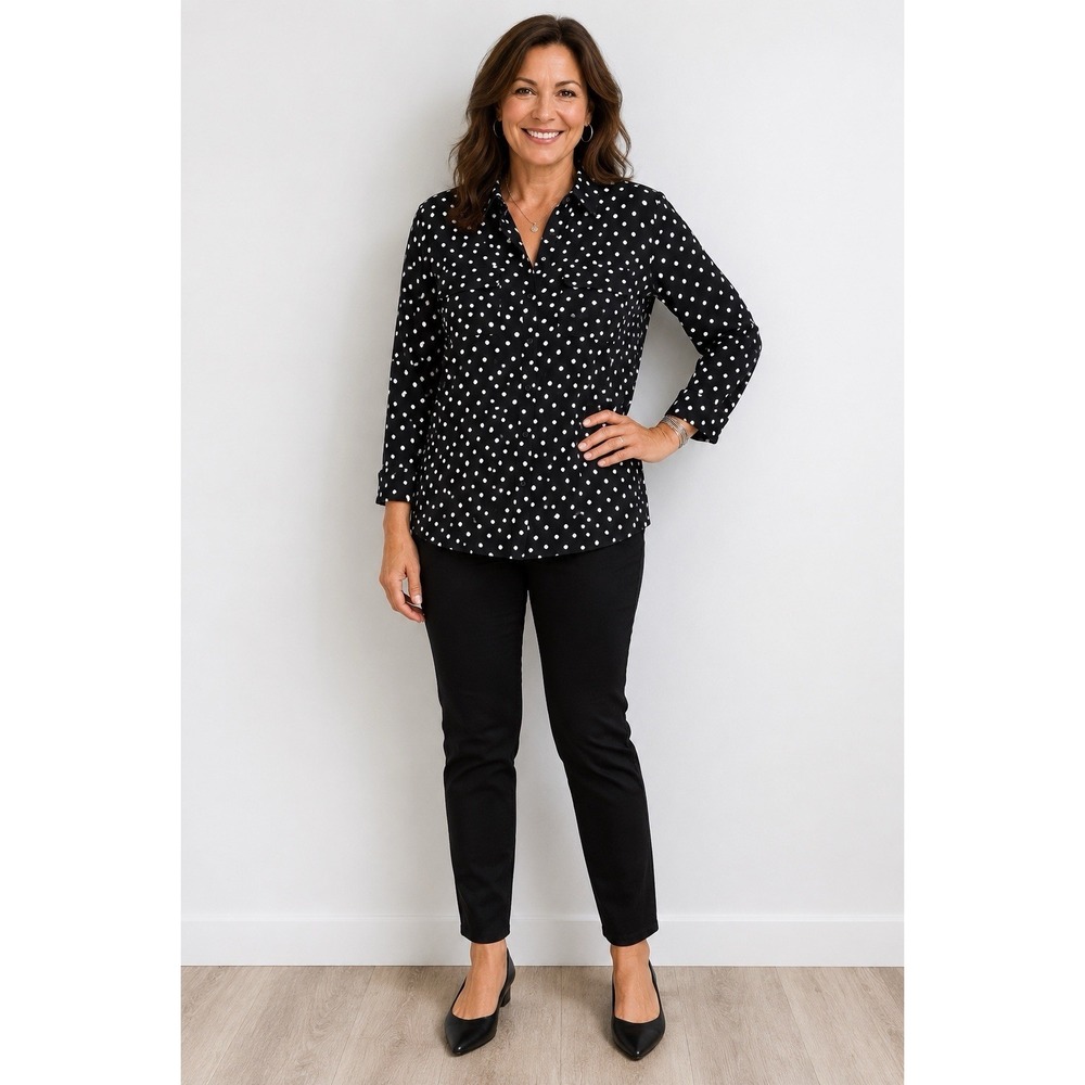 Chico's Black White Polka Dot Button Down Shirt Women's Size 3 (XL) Chic